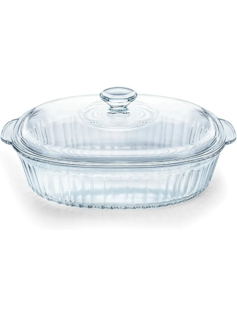 2.8L Glass Casserole Dish with Lid - Ribbed Oval Baking Dish for Oven